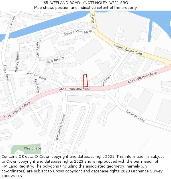 65, WEELAND ROAD, KNOTTINGLEY, WF11 8BG: Location map and indicative extent of plot