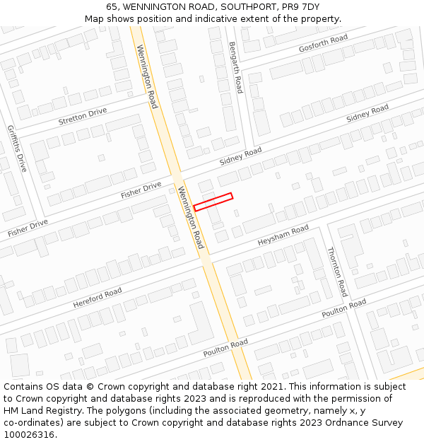 65, WENNINGTON ROAD, SOUTHPORT, PR9 7DY: Location map and indicative extent of plot