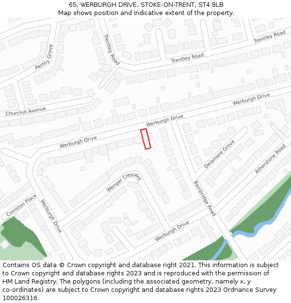 65, WERBURGH DRIVE, STOKE-ON-TRENT, ST4 8LB: Location map and indicative extent of plot