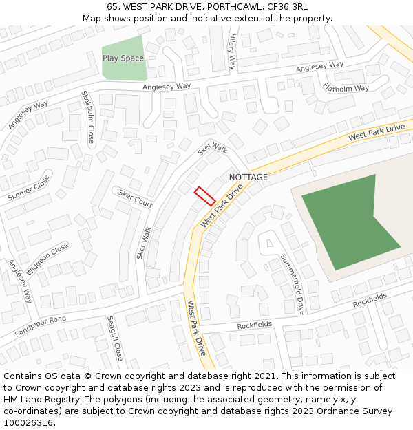 65, WEST PARK DRIVE, PORTHCAWL, CF36 3RL: Location map and indicative extent of plot
