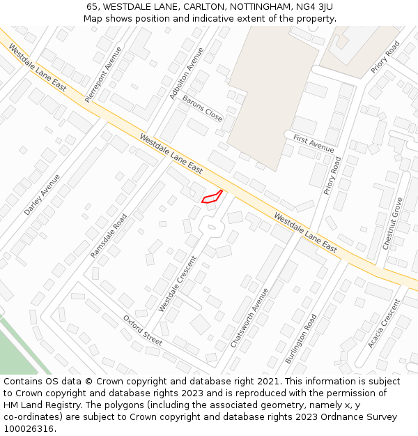 65, WESTDALE LANE, CARLTON, NOTTINGHAM, NG4 3JU: Location map and indicative extent of plot