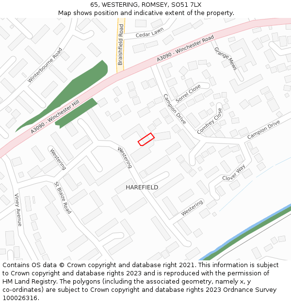 65, WESTERING, ROMSEY, SO51 7LX: Location map and indicative extent of plot