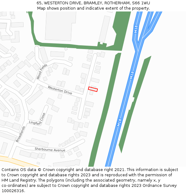 65, WESTERTON DRIVE, BRAMLEY, ROTHERHAM, S66 1WU: Location map and indicative extent of plot