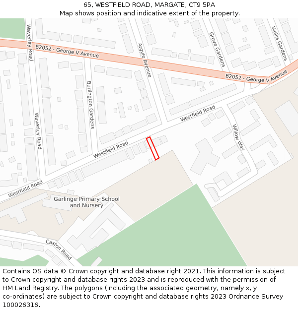 65, WESTFIELD ROAD, MARGATE, CT9 5PA: Location map and indicative extent of plot