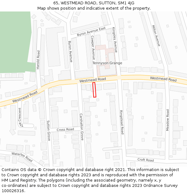 65, WESTMEAD ROAD, SUTTON, SM1 4JG: Location map and indicative extent of plot
