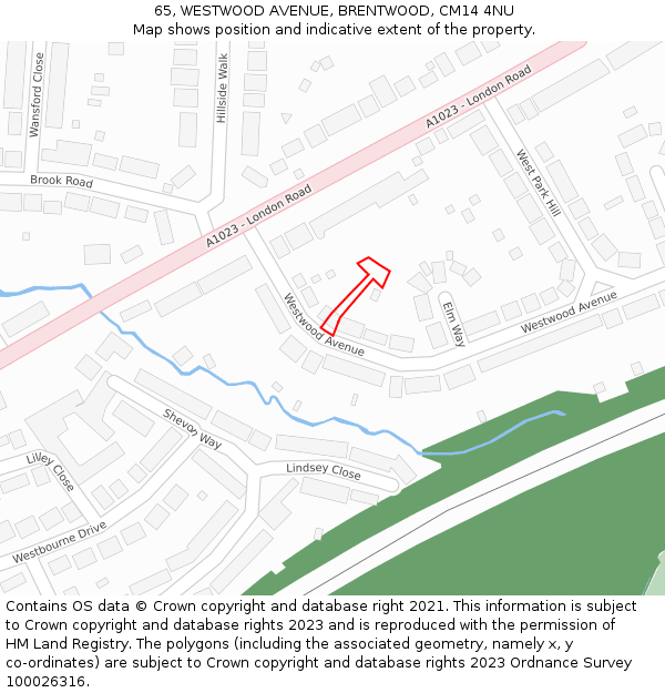 65, WESTWOOD AVENUE, BRENTWOOD, CM14 4NU: Location map and indicative extent of plot