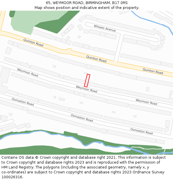 65, WEYMOOR ROAD, BIRMINGHAM, B17 0RS: Location map and indicative extent of plot