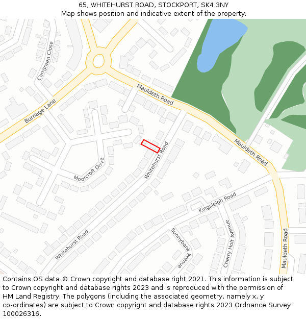 65, WHITEHURST ROAD, STOCKPORT, SK4 3NY: Location map and indicative extent of plot