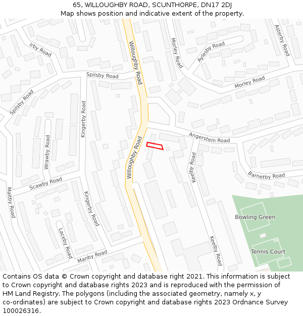 65, WILLOUGHBY ROAD, SCUNTHORPE, DN17 2DJ: Location map and indicative extent of plot