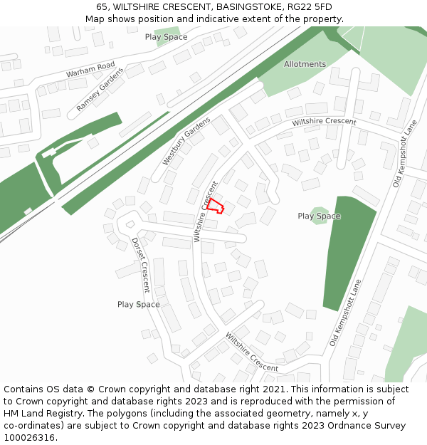 65, WILTSHIRE CRESCENT, BASINGSTOKE, RG22 5FD: Location map and indicative extent of plot