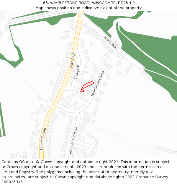 65, WIMBLESTONE ROAD, WINSCOMBE, BS25 1JP: Location map and indicative extent of plot