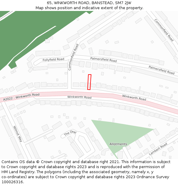 65, WINKWORTH ROAD, BANSTEAD, SM7 2JW: Location map and indicative extent of plot