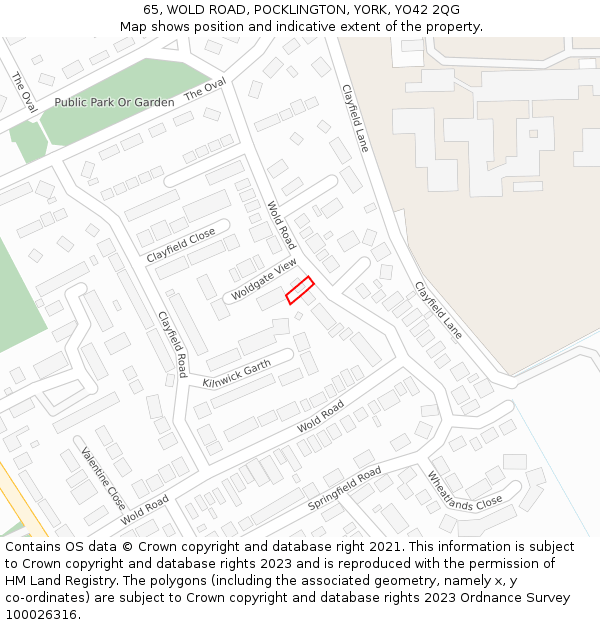 65, WOLD ROAD, POCKLINGTON, YORK, YO42 2QG: Location map and indicative extent of plot