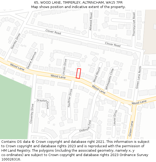 65, WOOD LANE, TIMPERLEY, ALTRINCHAM, WA15 7PR: Location map and indicative extent of plot