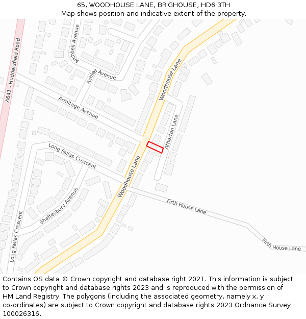 65, WOODHOUSE LANE, BRIGHOUSE, HD6 3TH: Location map and indicative extent of plot