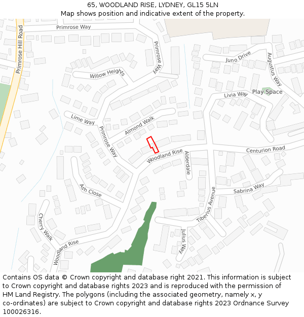 65, WOODLAND RISE, LYDNEY, GL15 5LN: Location map and indicative extent of plot