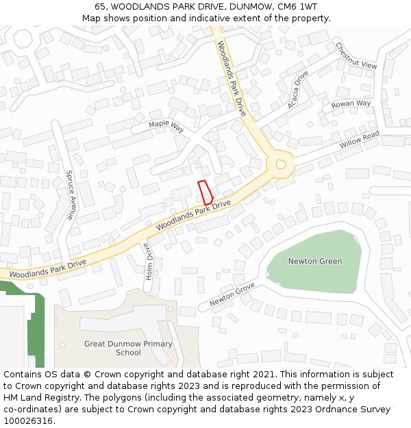 65, WOODLANDS PARK DRIVE, DUNMOW, CM6 1WT: Location map and indicative extent of plot