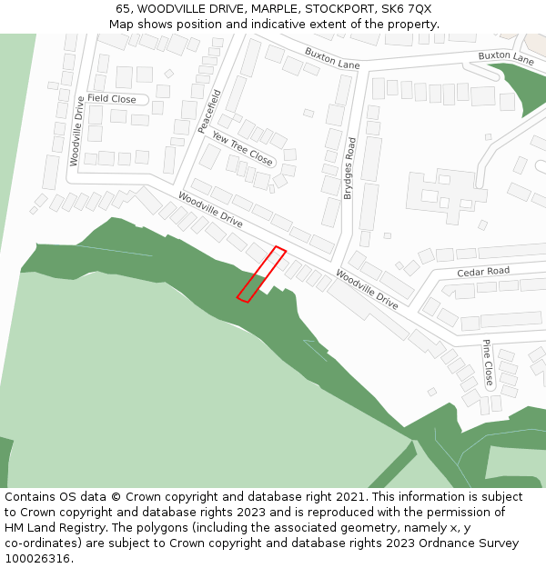 65, WOODVILLE DRIVE, MARPLE, STOCKPORT, SK6 7QX: Location map and indicative extent of plot