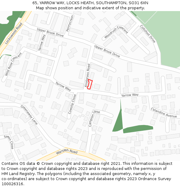 65, YARROW WAY, LOCKS HEATH, SOUTHAMPTON, SO31 6XN: Location map and indicative extent of plot