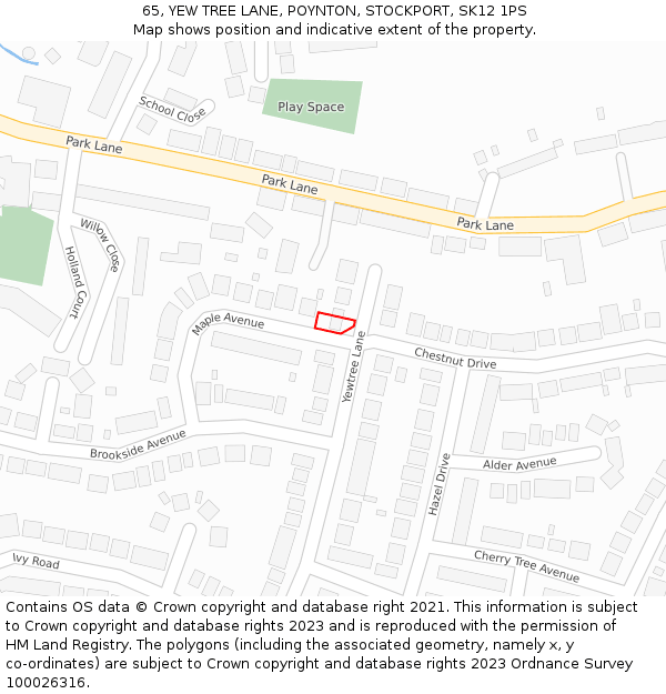 65, YEW TREE LANE, POYNTON, STOCKPORT, SK12 1PS: Location map and indicative extent of plot