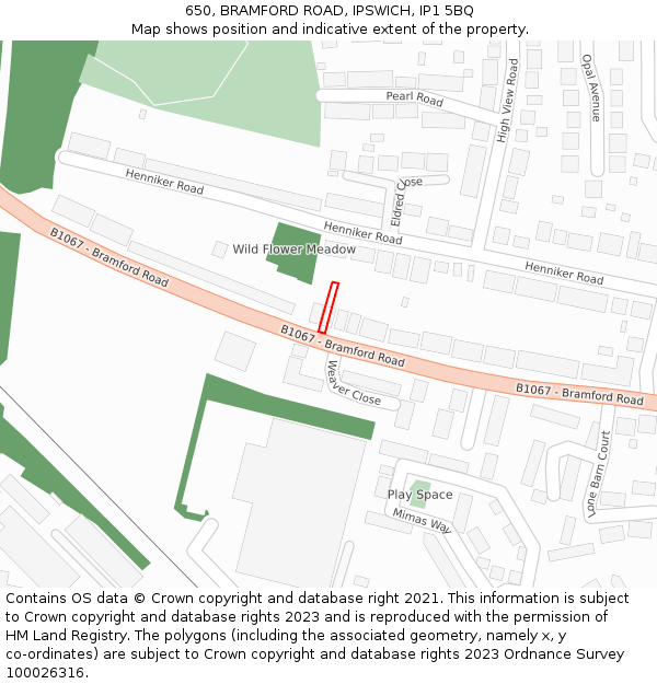 650, BRAMFORD ROAD, IPSWICH, IP1 5BQ: Location map and indicative extent of plot
