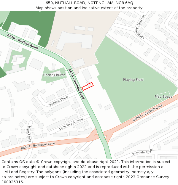 650, NUTHALL ROAD, NOTTINGHAM, NG8 6AQ: Location map and indicative extent of plot