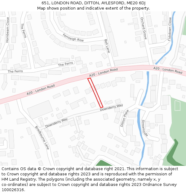 651, LONDON ROAD, DITTON, AYLESFORD, ME20 6DJ: Location map and indicative extent of plot