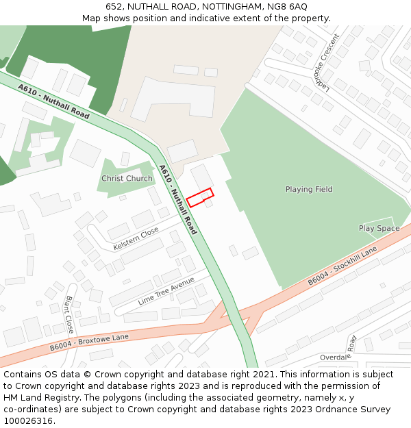 652, NUTHALL ROAD, NOTTINGHAM, NG8 6AQ: Location map and indicative extent of plot