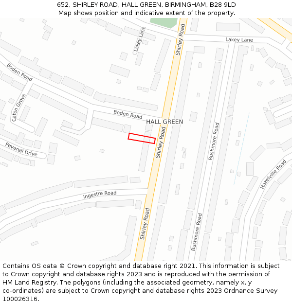 652, SHIRLEY ROAD, HALL GREEN, BIRMINGHAM, B28 9LD: Location map and indicative extent of plot