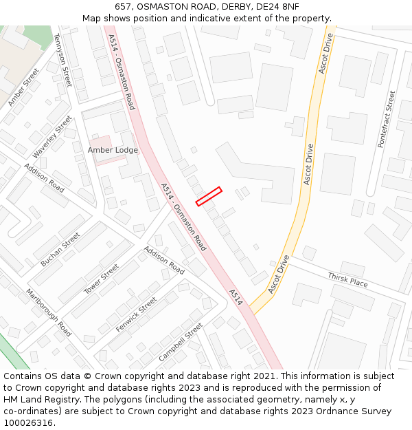 657, OSMASTON ROAD, DERBY, DE24 8NF: Location map and indicative extent of plot