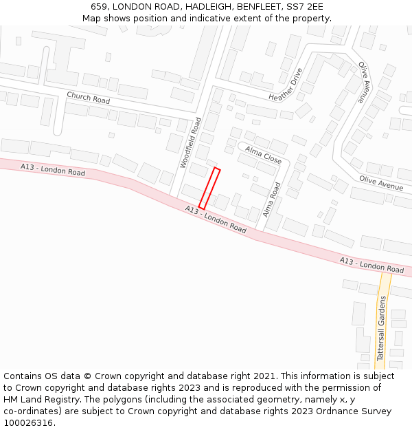 659, LONDON ROAD, HADLEIGH, BENFLEET, SS7 2EE: Location map and indicative extent of plot