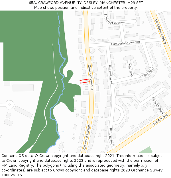 65A, CRAWFORD AVENUE, TYLDESLEY, MANCHESTER, M29 8ET: Location map and indicative extent of plot