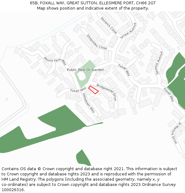 65B, FOXALL WAY, GREAT SUTTON, ELLESMERE PORT, CH66 2GT: Location map and indicative extent of plot