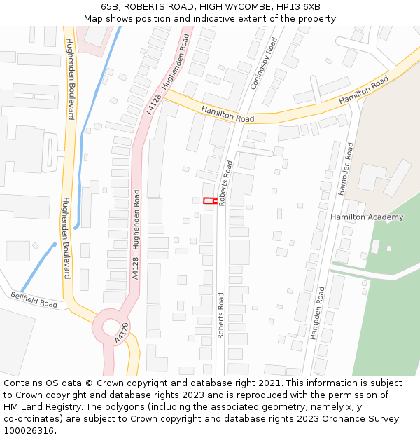 65B, ROBERTS ROAD, HIGH WYCOMBE, HP13 6XB: Location map and indicative extent of plot