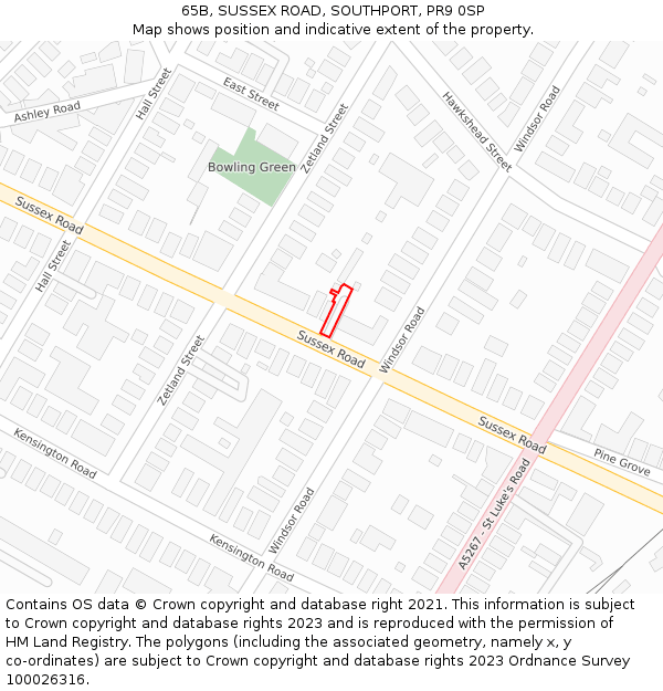 65B, SUSSEX ROAD, SOUTHPORT, PR9 0SP: Location map and indicative extent of plot