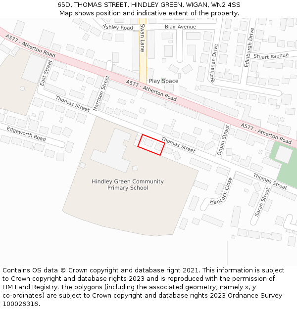 65D, THOMAS STREET, HINDLEY GREEN, WIGAN, WN2 4SS: Location map and indicative extent of plot