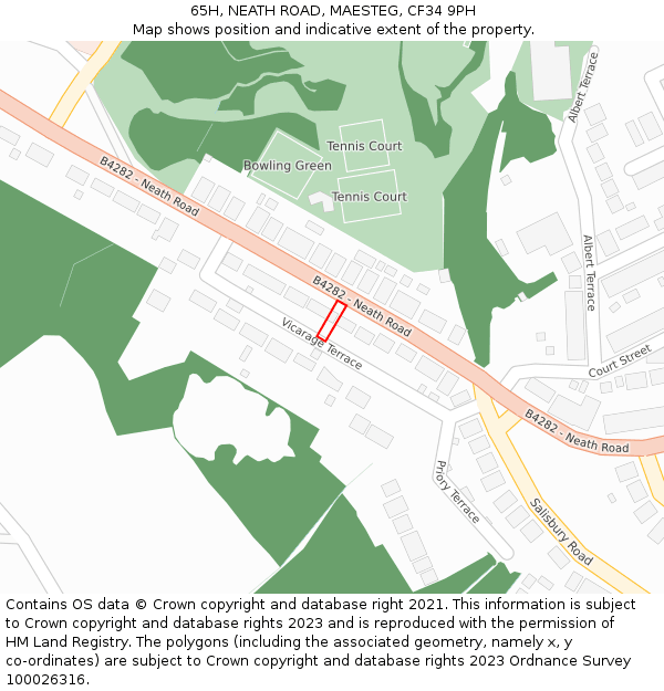 65H, NEATH ROAD, MAESTEG, CF34 9PH: Location map and indicative extent of plot