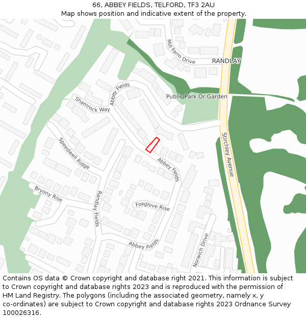 66, ABBEY FIELDS, TELFORD, TF3 2AU: Location map and indicative extent of plot
