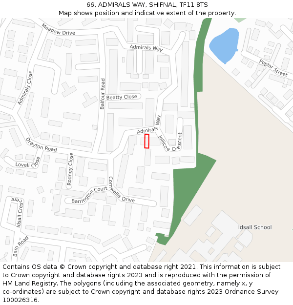 66, ADMIRALS WAY, SHIFNAL, TF11 8TS: Location map and indicative extent of plot