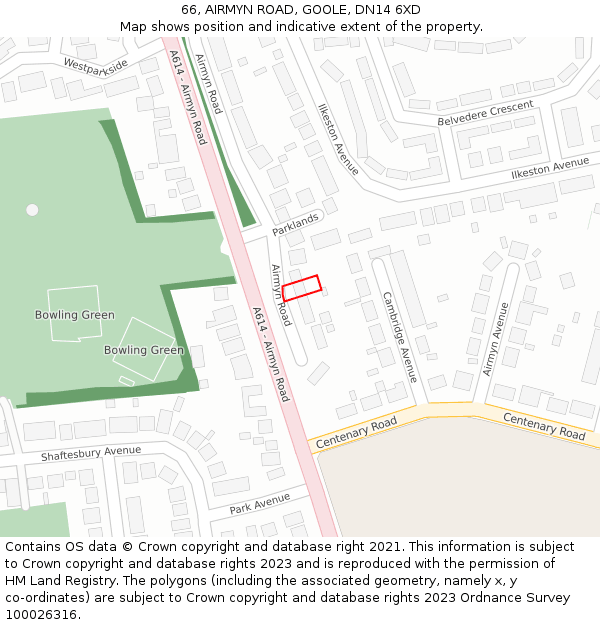 66, AIRMYN ROAD, GOOLE, DN14 6XD: Location map and indicative extent of plot