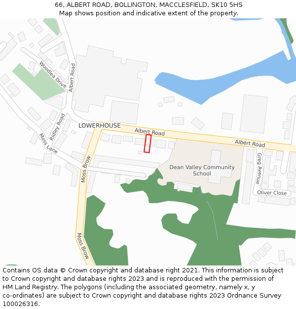 66, ALBERT ROAD, BOLLINGTON, MACCLESFIELD, SK10 5HS: Location map and indicative extent of plot