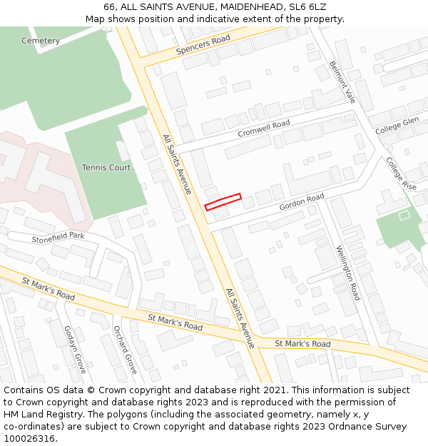 66, ALL SAINTS AVENUE, MAIDENHEAD, SL6 6LZ: Location map and indicative extent of plot