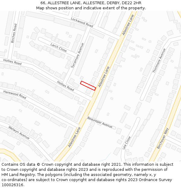 66, ALLESTREE LANE, ALLESTREE, DERBY, DE22 2HR: Location map and indicative extent of plot