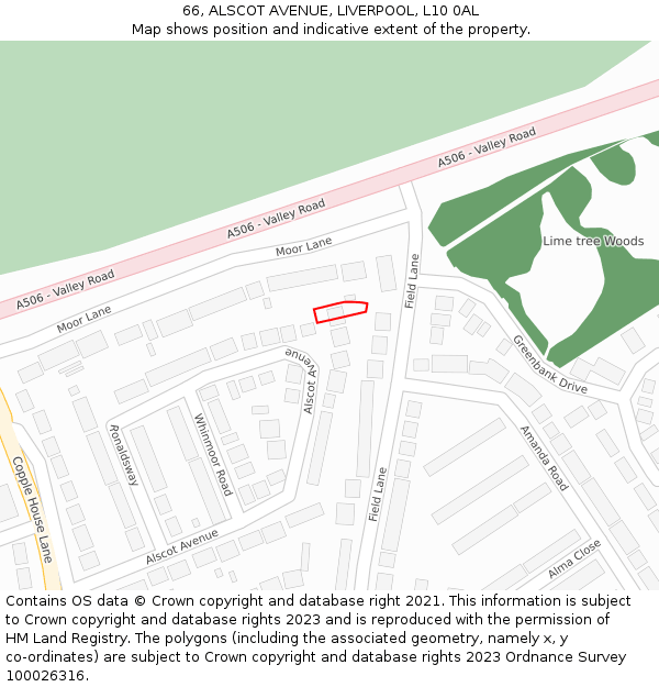66, ALSCOT AVENUE, LIVERPOOL, L10 0AL: Location map and indicative extent of plot