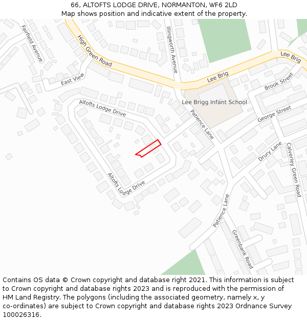 66, ALTOFTS LODGE DRIVE, NORMANTON, WF6 2LD: Location map and indicative extent of plot