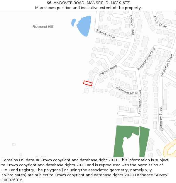 66, ANDOVER ROAD, MANSFIELD, NG19 6TZ: Location map and indicative extent of plot