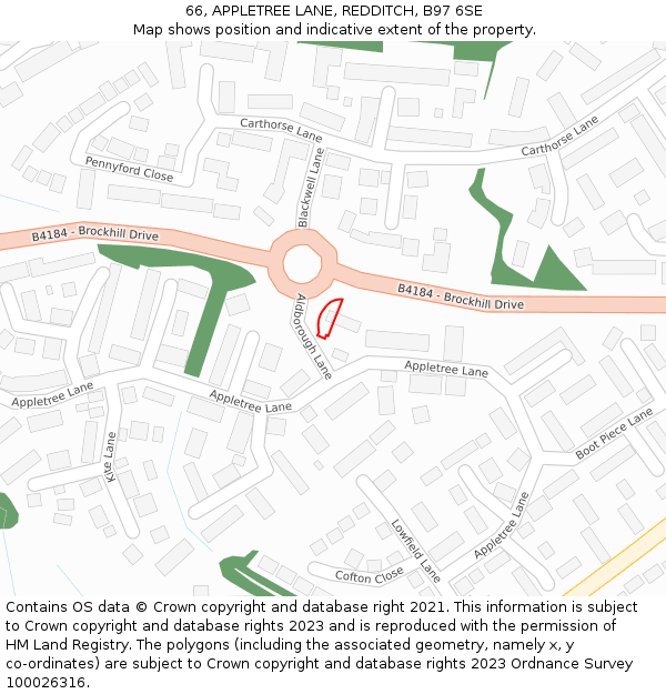 66, APPLETREE LANE, REDDITCH, B97 6SE: Location map and indicative extent of plot