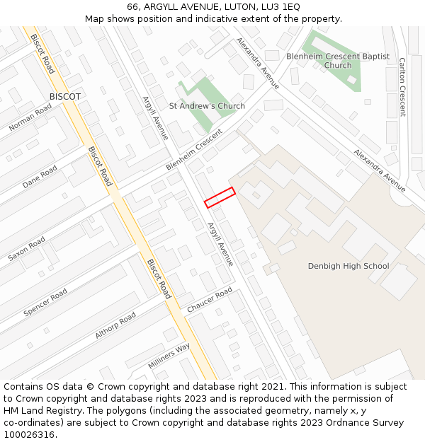 66, ARGYLL AVENUE, LUTON, LU3 1EQ: Location map and indicative extent of plot