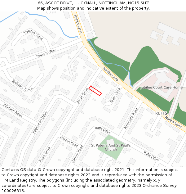 66, ASCOT DRIVE, HUCKNALL, NOTTINGHAM, NG15 6HZ: Location map and indicative extent of plot