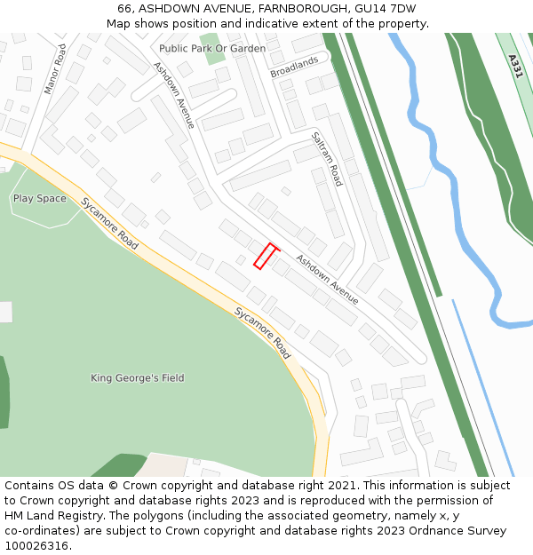 66, ASHDOWN AVENUE, FARNBOROUGH, GU14 7DW: Location map and indicative extent of plot